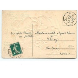 n°11640 - Carte Fantaisie Gaufrée - Bonne et Heureuse Année - Enfants sur une Luge