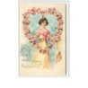 n°2350 - Carte Gaufrée -Femme avec un coeur de fleurs