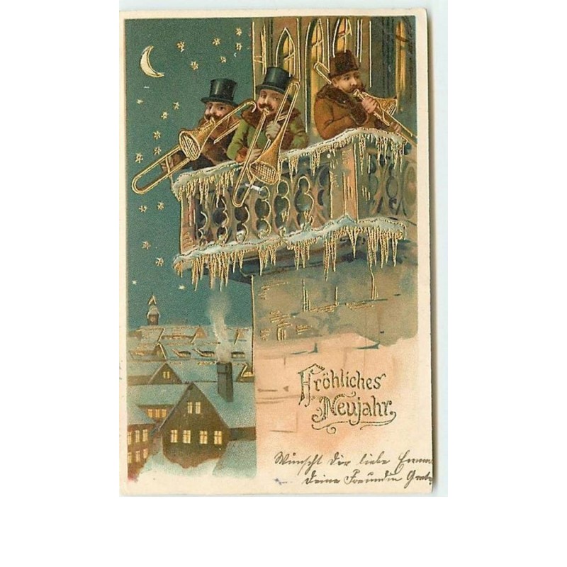 n°11644 - Carte Fantaisie - Fröhliches Neujahr - Musiciens à un balcon