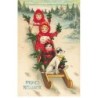 n°23518 - Carte Gaufrée - Nouvel An - Frohes Neujahr - Fillettes et un chien sur une luge