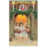 n°23529 - Carte Gaufrée - Anges apportant des paniers remplis de cadeaux