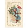n°23540 - Carte Gaufrée - Noël - Fröhliche Weihnachten - Fillette tenant une poupée et un sapin
