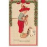 n°23541 - Carte Gaufrée - Noël - Fröhliche Weihnachten - Garçon près d'un chat