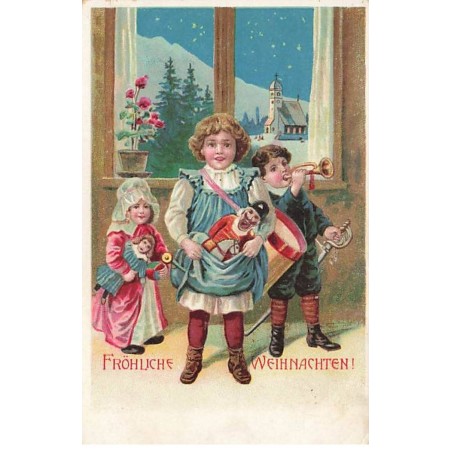 n°23546 - Noël - Fröhliche Weihnachten - Enfants avec des jouets,  un tambour et des poupées