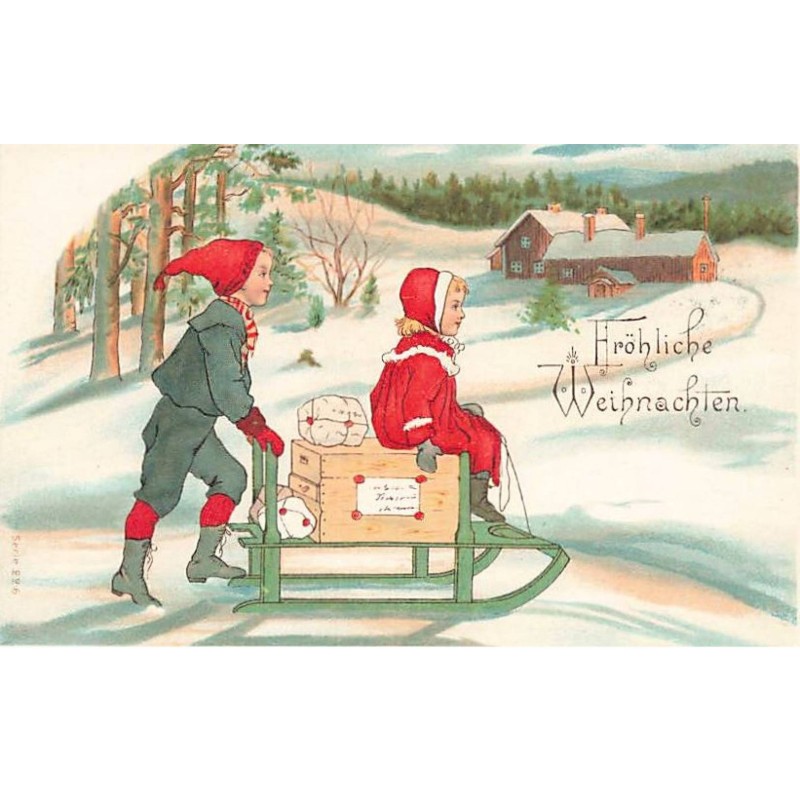 n°23547 - Noël - Fröhliche Weihnachten - Enfants sur une luge
