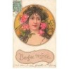 n°23553 - Art Nouveau - Kosa - Portrait d'une femme avec des roses dans les cheveux - Bonne Année