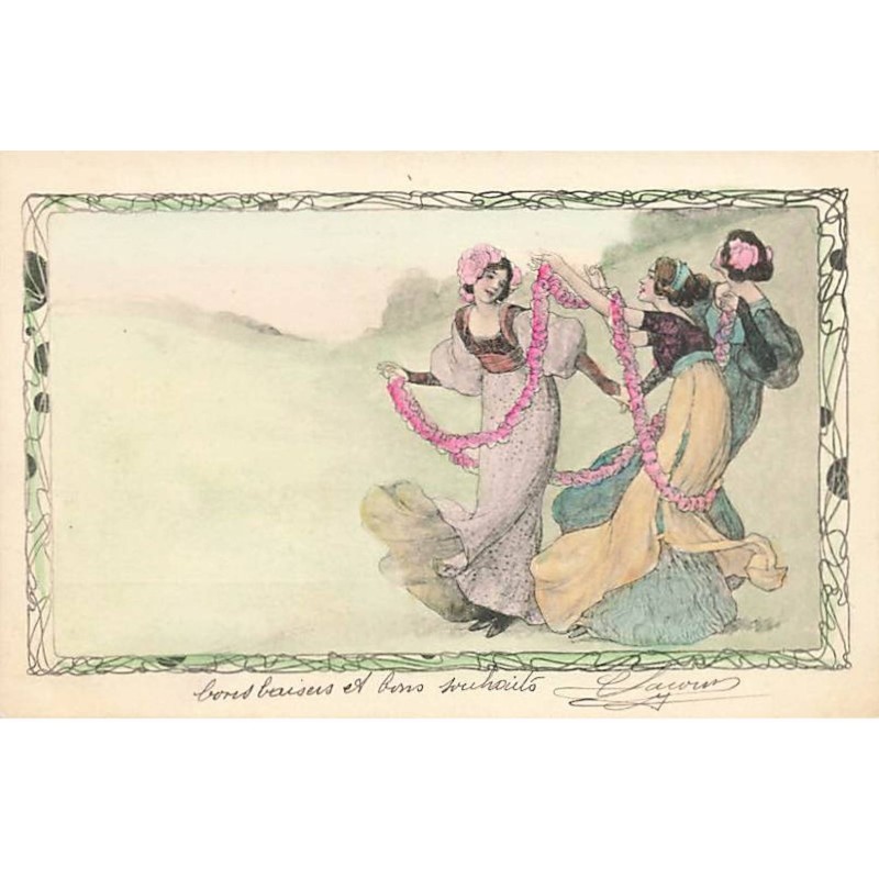 n°23555 - Art Nouveau - MM Vienne n°75 - Jeunes femmes jouant avec une guirlande de fleurs