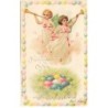 n°23565 - Pâques - Fröhliche Ostern - Deux anges soufflant dans des trompettes, près d'oeufs