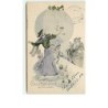 n°11650 - Carte Fantaisie - Angelots et femme lançant des boules de neige sur le Père Noël