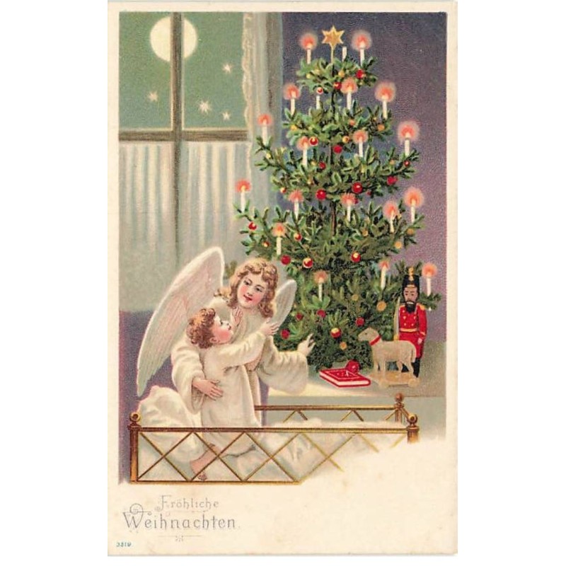 n°23578 - Fröhliche Weihnachten - Ange gardien montrant à un enfant un sapin décoré