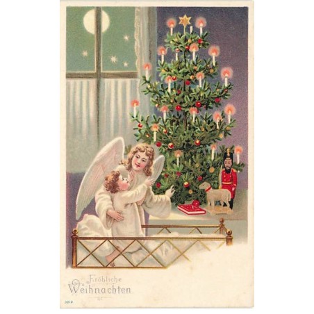 n°23578 - Fröhliche Weihnachten - Ange gardien montrant à un enfant un sapin décoré
