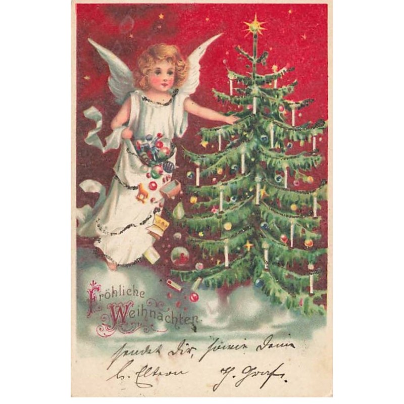 n°23580 - Fröhliche Weihnachten - Ange décorant un sapin - Paillettes