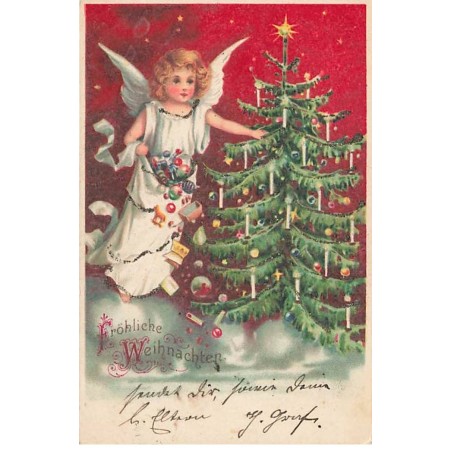 n°23580 - Fröhliche Weihnachten - Ange décorant un sapin - Paillettes