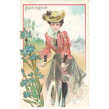 n°23585 - Fantaisie - Fleur de Route - Jeune femme sur un vélo