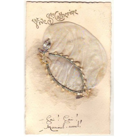 n°23604 - Vive Sainte-Catherine - Bonnet en tissu et dentelle