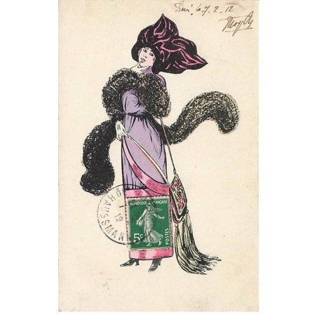 n°23607 - Illustrateur - Femme portant une tenue mauve avec un boa