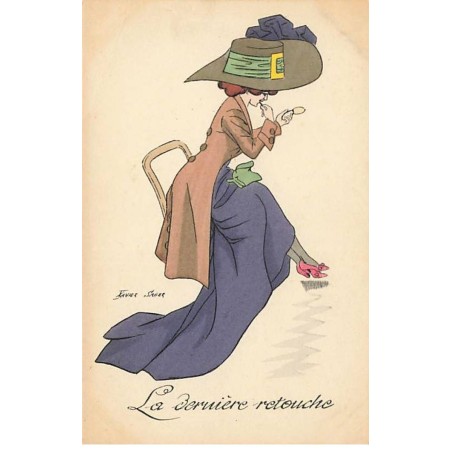 n°23611 - Illustrateur - X. Sager - La Dernière Retouche - Jeune femme se remettant du Rouge à Lèvres