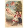 n°23628 - Carte Gaufrée - Joyeux Noël - Enfants et anges dormant près d'un sapin
