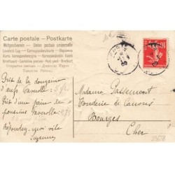 n°23638 - Carte Gaufrée - Heureuses Pâques - Poussins, dont l'un sur le dos d'un agneau