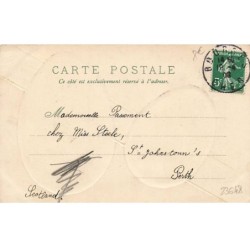 n°23648 - Carte Gaufrée - Fantaisie - Lievre regardant un bébé dormant