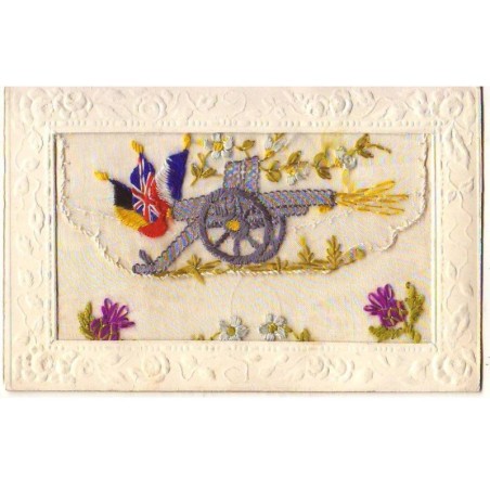 n°23651 - Carte Brodée - Drapeau et canon
