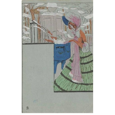 n°23658 - Illustrateur - Jeune femme postant une lettre