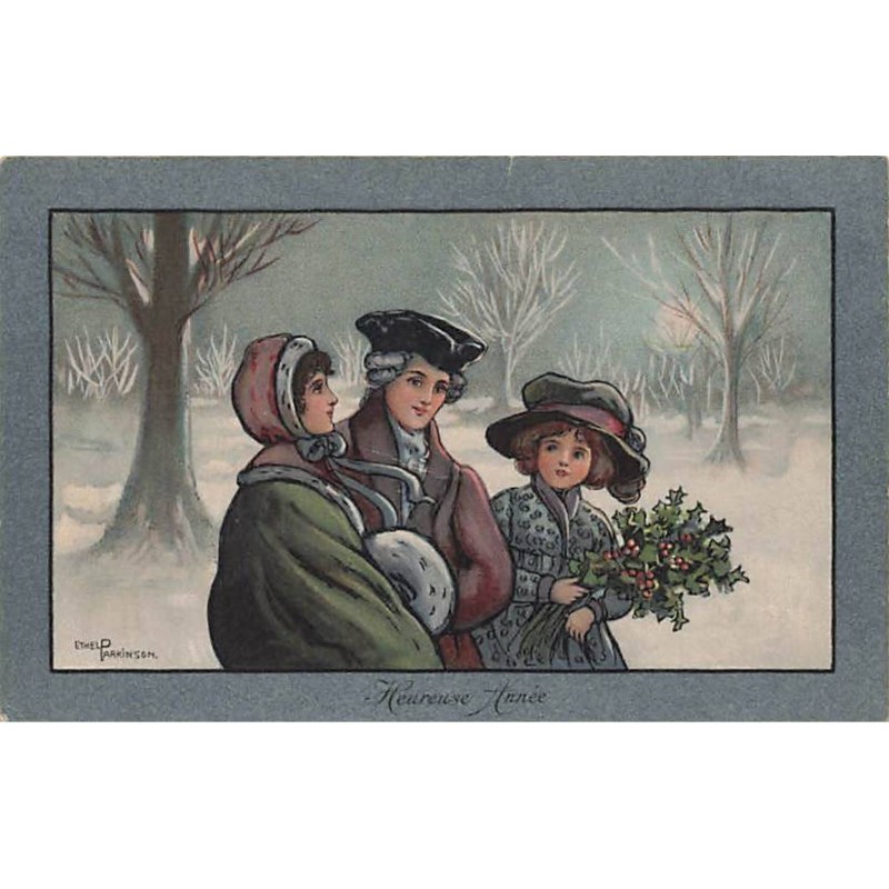 n°23664 - Ethel Parkinson - Heureuse Année - Un jeune homme accompagné de deux jeunes femmes