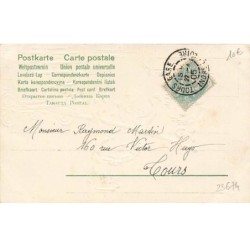 n°23674 - Carte Gaufrée - Heureuses Pâques - Poule pondant, sur une charette remplie d'oeufs