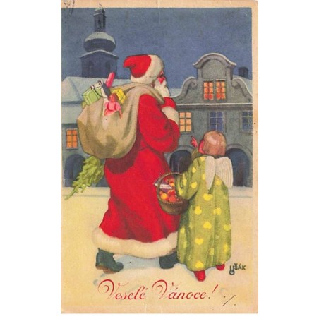 n°23685 - Veselé Vanoce - Ange accompagnant le Père Noël - Usak