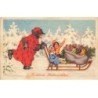 n°23689 - Fröhliche Weihnachten - Père Noël poussant des enfants, et des cadeaux sur un traineau