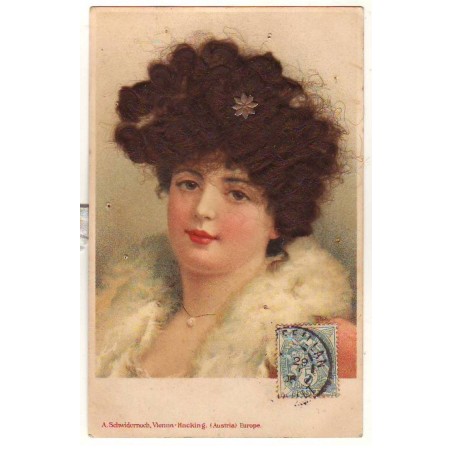n°23703 - Carte avec cheveux - Fantaisie - Jeune femme