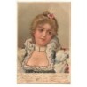 n°23704 - Carte avec paillettes - Jeune femme avec un collier de perles