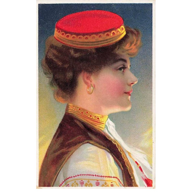 n°23715 - Fantaisie - Jeune femme de profil portant un chapeau plat