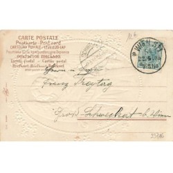 n°23716 - Carte Gaufrée - Clapsaddle - Fröhliche Ostern - Ange gardien tenant un parchemin au milieu d'un médaillon