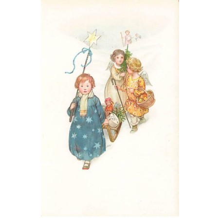 n°23727 - Noël - MM Vienne 1385 - Anges apportant des cadeaux sur une luge