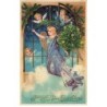 n°23728 - Carte Fantaisie - Fröhliche Weihnachten - Anges apportant un sapin