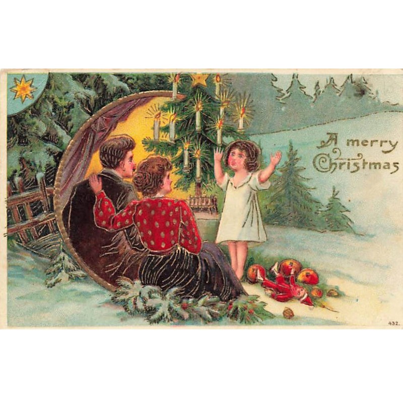n°23732 - Carte Gaufrée - Noël - A Merry Christmas - Fillette faisant un spectacle pour ses parents