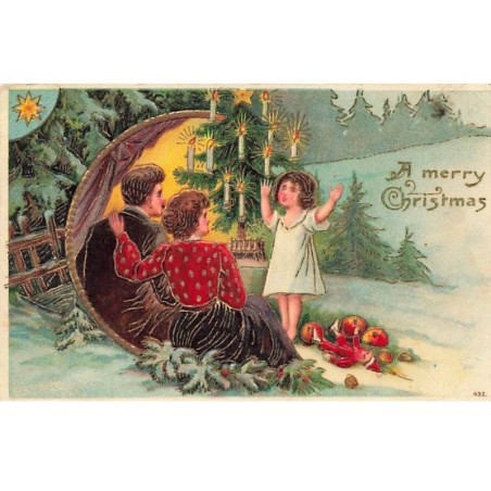 n°23732 - Carte Gaufrée - Noël - A Merry Christmas - Fillette faisant un spectacle pour ses parents