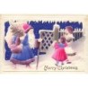 n°23733 - Carte en Relief  - Noël - D.R.E.M. - Merry Christmas - Fillettes accueillant le Père Noël