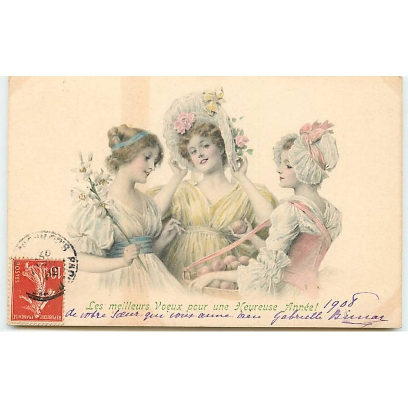n°11671 - Carte Fantaisie - MM Vienne n°255 - Heureuse Année - Trois Femmes
