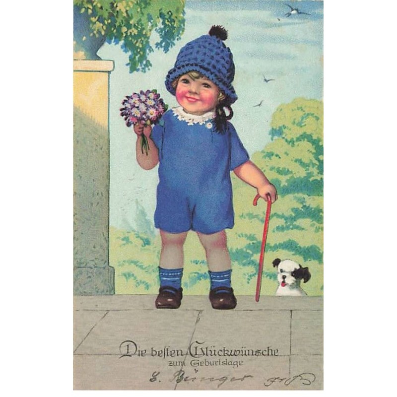 n°23754 - Illustrateur - F. Baumgarten - Die besten Glückwünsche zum Geburtstage - Fillette avec un petit chien