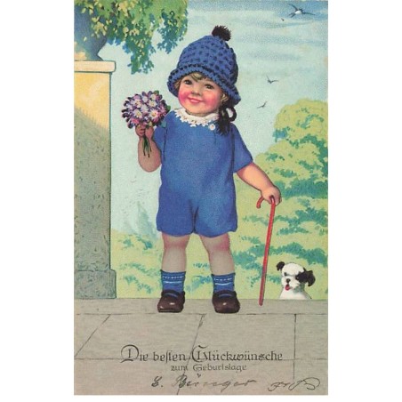 n°23754 - Illustrateur - F. Baumgarten - Die besten Glückwünsche zum Geburtstage - Fillette avec un petit chien