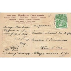 n°23763 - Carte Gaufrée - Prosit Neujahr - Jeune femme portant un bébé tenant un bouquet de myosotis et une lettre