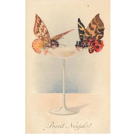 n°23765 - MM Vienne n°552 - Prosit Neujarh - Couple avec des corps de papillon buvant du champagne dans une coupe