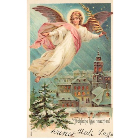 n°23775 - MSIB 12955 - Fröhliche Weihnachten - Ange gardien volant au-dessus d'un village