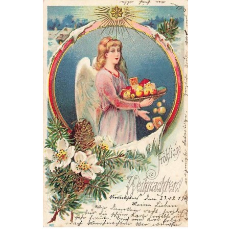 n°23777 - Fröhliche Weihnachten - Ange gardien portant un plateau rempli de victuailles