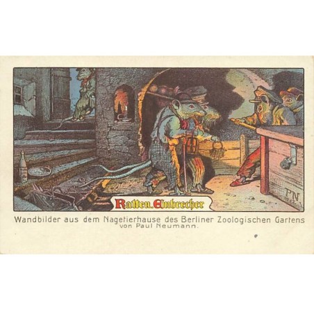 n°23788 - Paul Neumann - Animaux habillés - Rats en haillons dans une ruelle dans la nuit Berliner Zoologischen Gartens