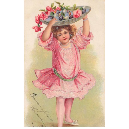 n°23795 - Clapsaddle - Fillette portant des roses et des oeufs dans un plateau