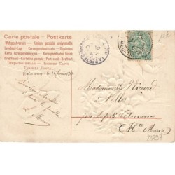 n°23797 - Carte Gaufrée - Clapsaddle - Souvenir - Ange sur un bouquet de violettes, tiré par des papillons