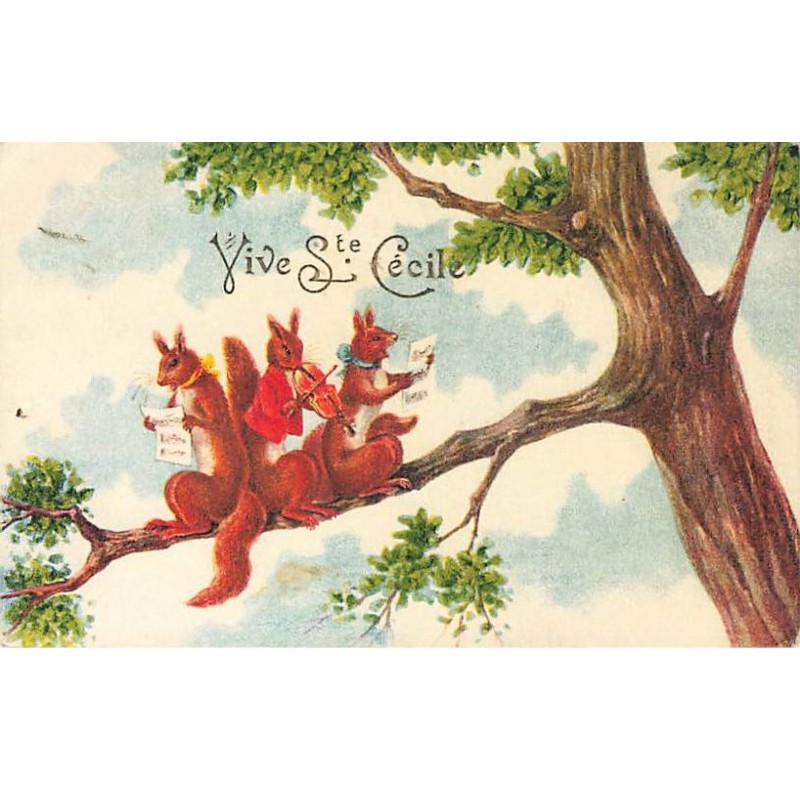 n°23799 - Vive Ste Cécile - Ecureuils sur une branche, chantant et un jouant du violon - squirel